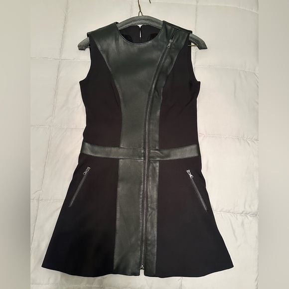 Kathy Heyndels Black Faux Leather Moto A-Line Dress Size 3 (US Medium) - Picture 2 of 10